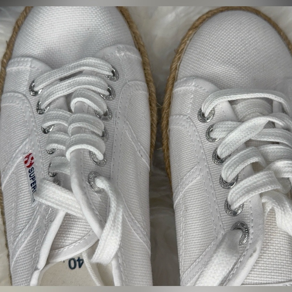NWOT Superga Rope White Canvas sneaker Platform Espadrille Size 50 /9 - Picture 4 of 6